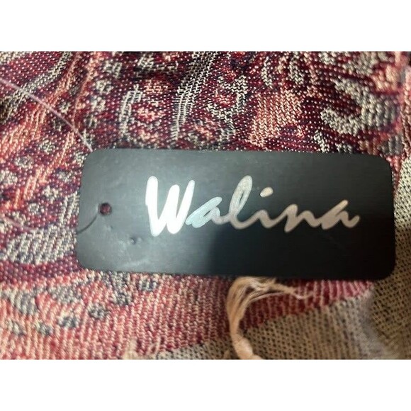 NWT Walina Bohochic Silk/Viscose Blend Taupe/Grey/Red 70"x28" Fringe Shawl/Scarf - Picture 3 of 8